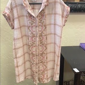 Women's Pink Plaid Embroidered Top